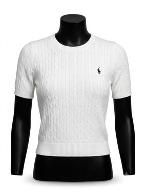 Polo Ralph Lauren White Cable Knit Short Sleeve Top Size Small (stretch to Med)
